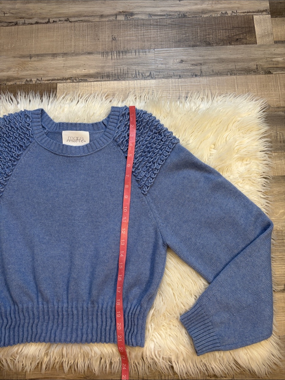 Anthropologie Mare Mare Cinched crew neck sweater with loop knit detail blue M - Picture 6 of 13